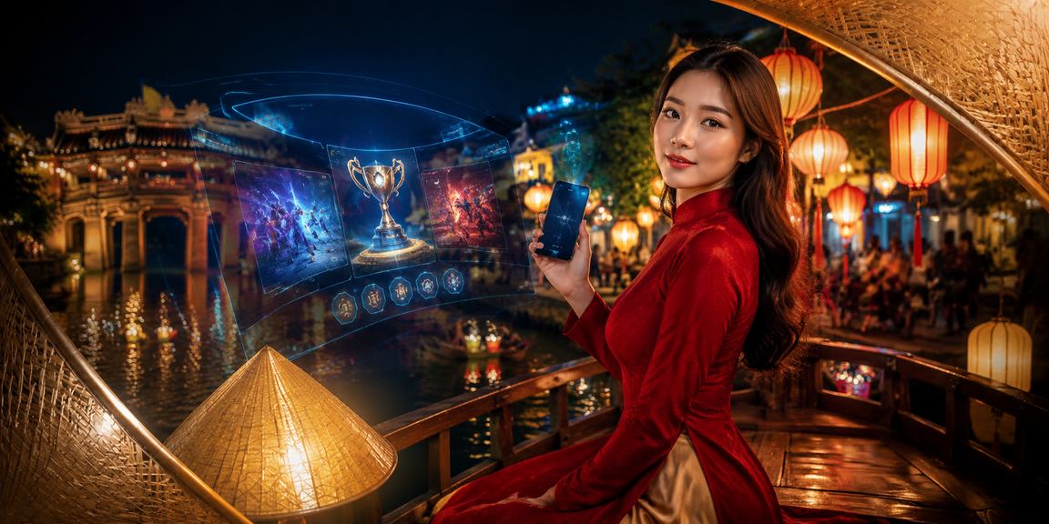 Người dùng tại Hội An trải nghiệm đặt kèo esports trên điện thoại trong không gian phố cổ yên bình