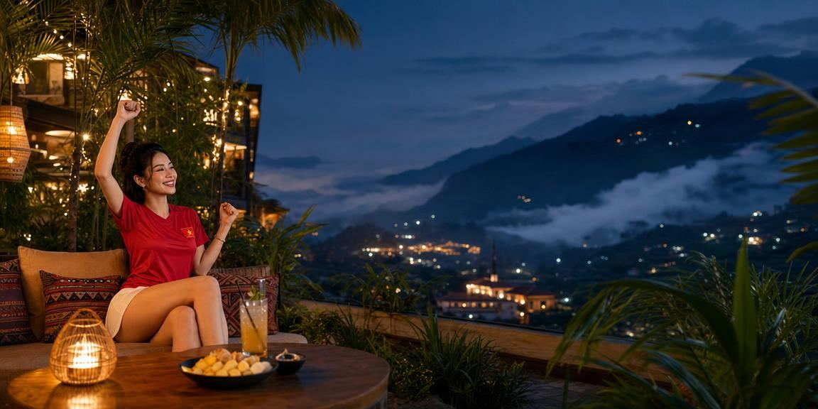 Người dùng tại Sapa vừa uống cà phê vừa theo dõi kèo cá cược trực tuyến trên điện thoại buổi sáng